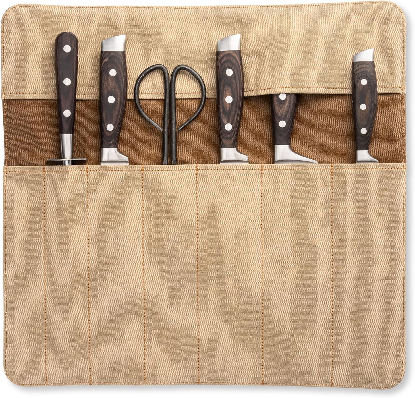 knife roll bag, genuine buffalo leather - chef's knife bag with 7 slots + extra accessories bag Soeren (Mahogany)