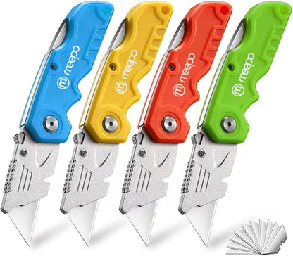 Box Cutter, Colorful Folding Utility Knife w/ 10 pcs Blades