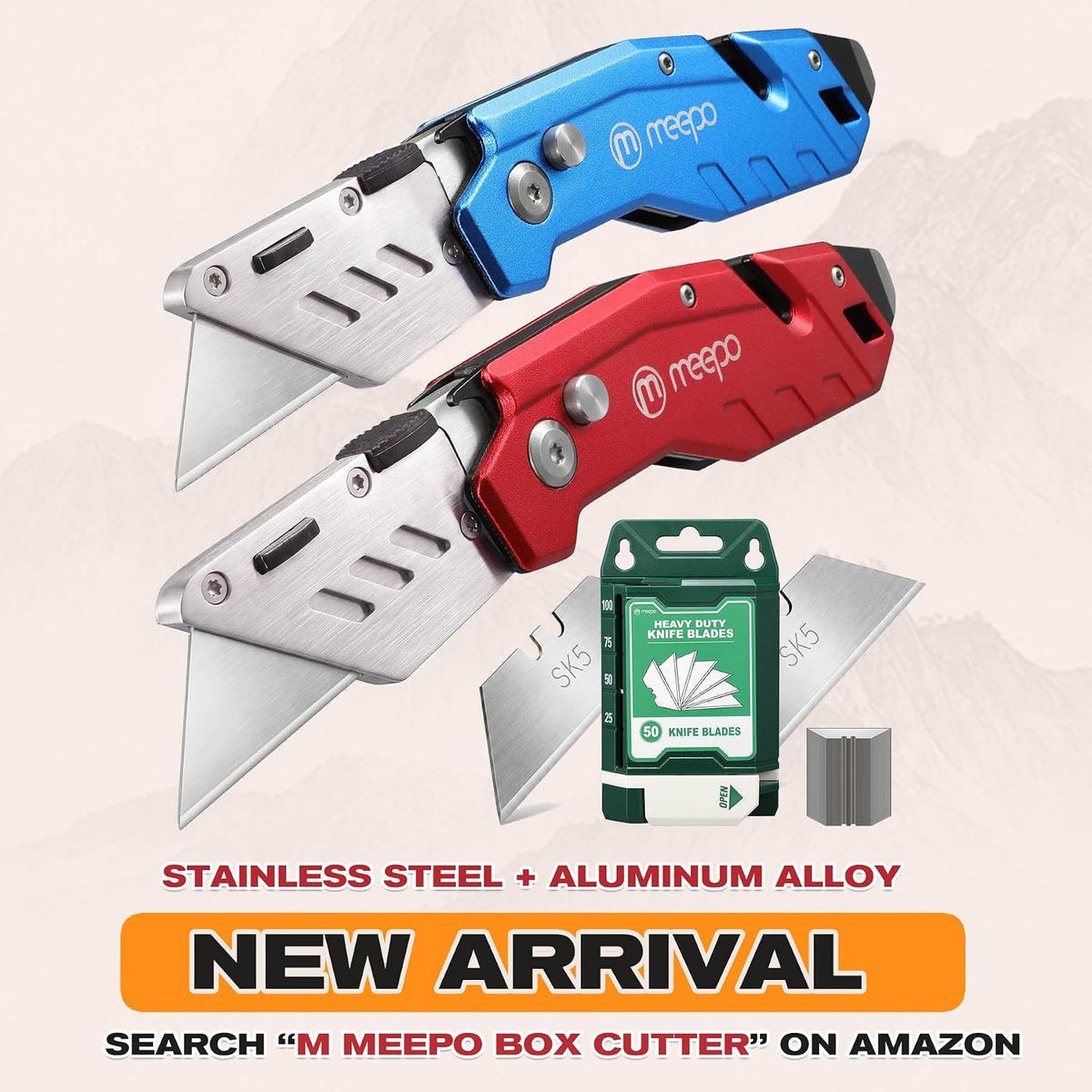 Box Cutter, Colorful Folding Utility Knife w/ 10 pcs Blades