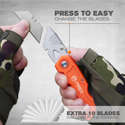 Box Cutter, Colorful Folding Utility Knife w/ 10 pcs Blades