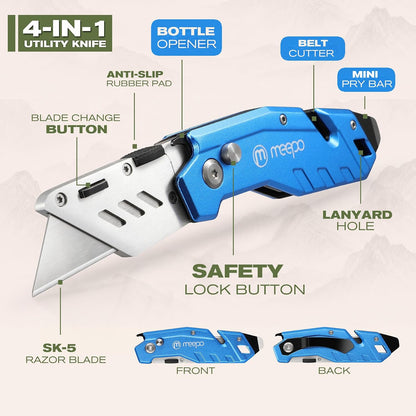 Box Cutter, Colorful Folding Utility Knife w/ 10 pcs Blades