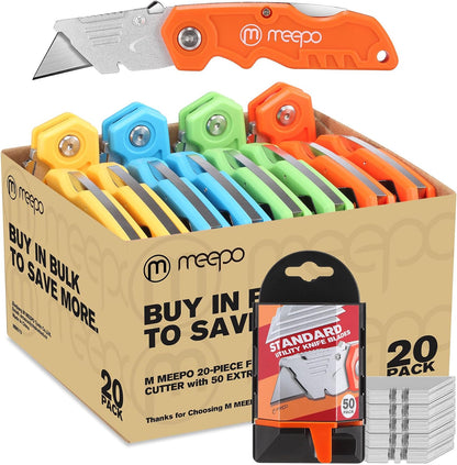 Box Cutter, Colorful Folding Utility Knife w/ 10 pcs Blades