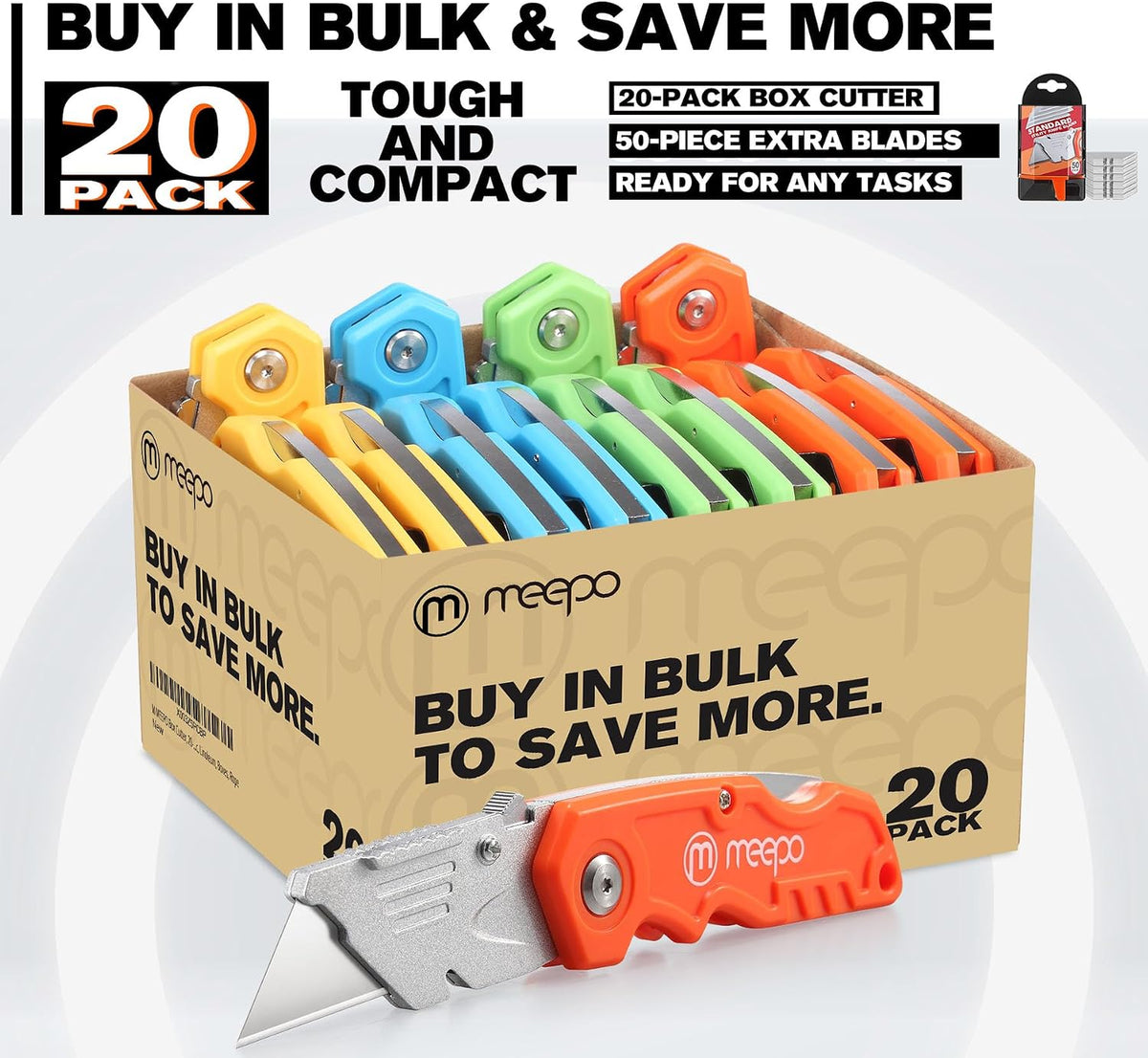 Box Cutter, Colorful Folding Utility Knife w/ 10 pcs Blades
