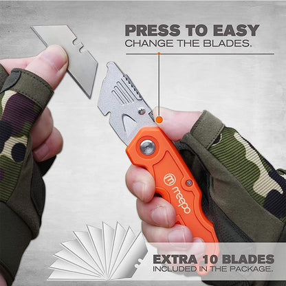 Box Cutter, Colorful Folding Utility Knife w/ 10 pcs Blades