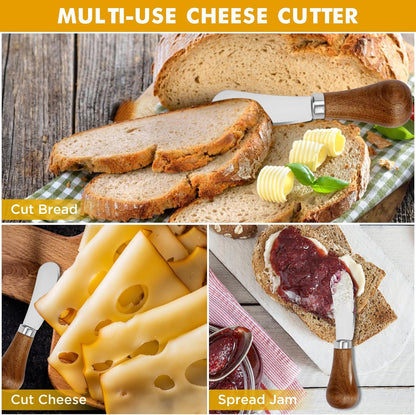 Butter Spreader Knife - 2 Pack Standing Cheese Butter Knives Set Stainless Steel Cheese Spreader Knife with Wooden Handle, Cheese Knife for Cold Butter Peanut Butter Jam Fruit