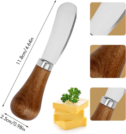 Butter Spreader Knife - 2 Pack Standing Cheese Butter Knives Set Stainless Steel Cheese Spreader Knife with Wooden Handle, Cheese Knife for Cold Butter Peanut Butter Jam Fruit