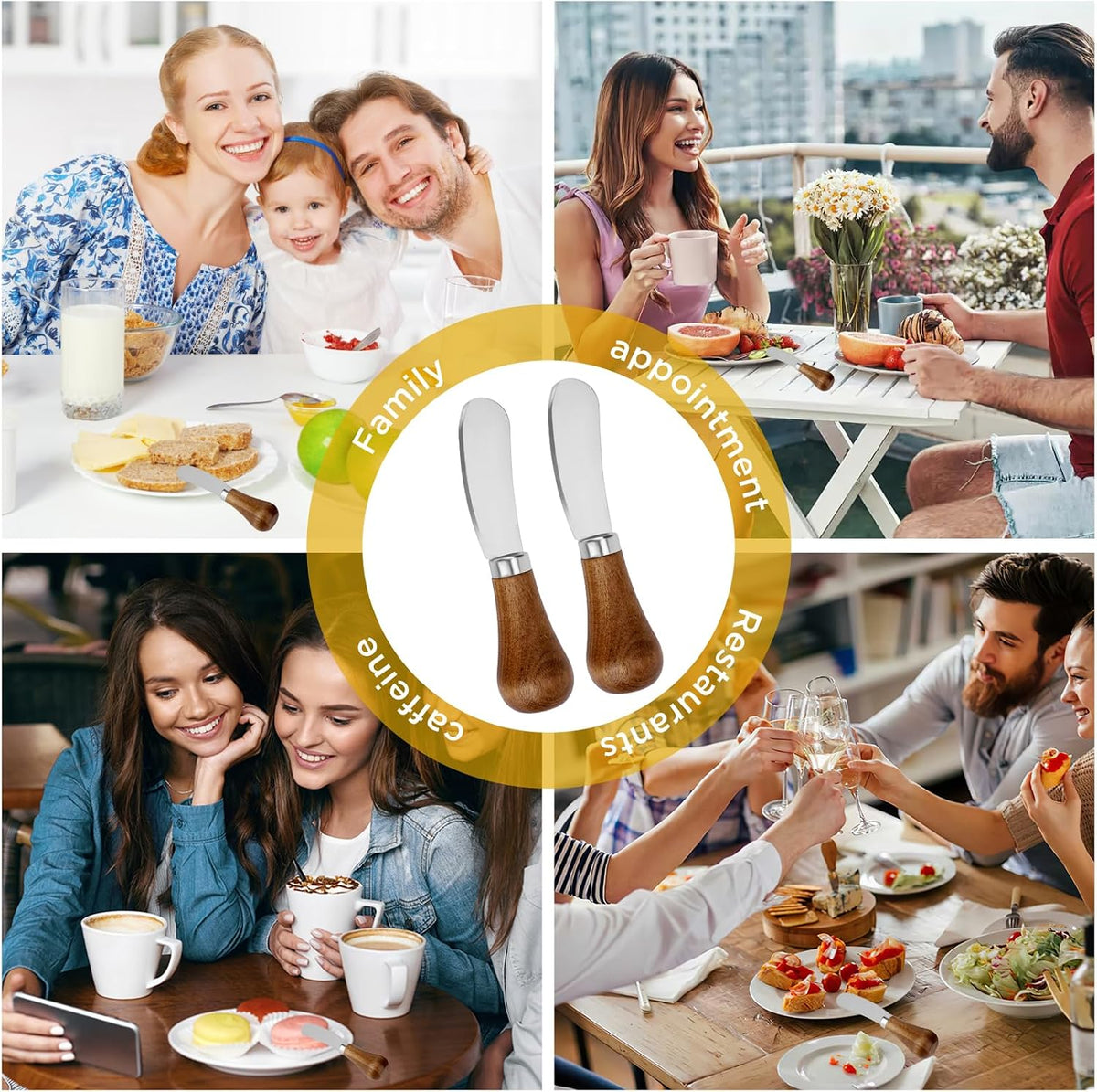 Butter Spreader Knife - 2 Pack Standing Cheese Butter Knives Set Stainless Steel Cheese Spreader Knife with Wooden Handle, Cheese Knife for Cold Butter Peanut Butter Jam Fruit