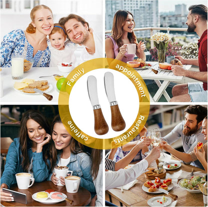 Butter Spreader Knife - 2 Pack Standing Cheese Butter Knives Set Stainless Steel Cheese Spreader Knife with Wooden Handle, Cheese Knife for Cold Butter Peanut Butter Jam Fruit