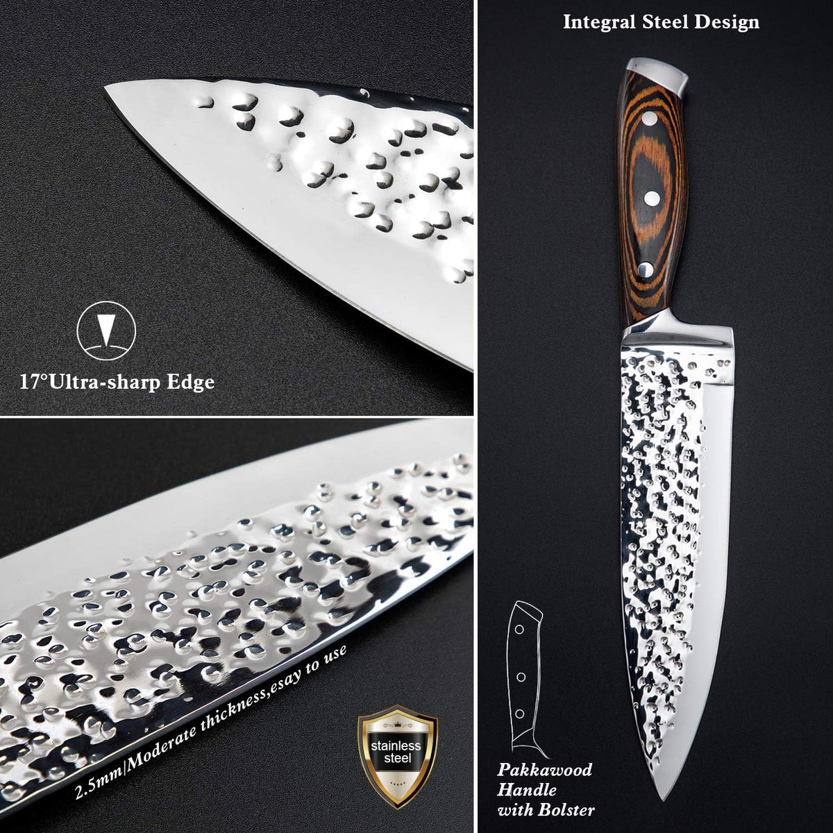 Kitchen Knife Set,15-Piece Knife Set With Block Wooden,Self Sharpening For Chef Knife Set,High Carbon Japan Stainless Steel Hammered Collection Knife Block Set with Steak Knives, Boxed Knife Set