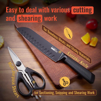 Kitchen Knife Set,15-Piece Knife Set With Block Wooden,Self Sharpening For Chef Knife Set,High Carbon Japan Stainless Steel Hammered Collection Knife Block Set with Steak Knives, Boxed Knife Set