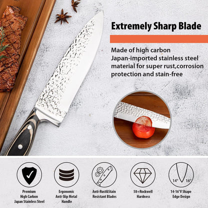 Kitchen Knife Set,15-Piece Knife Set With Block Wooden,Self Sharpening For Chef Knife Set,High Carbon Japan Stainless Steel Hammered Collection Knife Block Set with Steak Knives, Boxed Knife Set