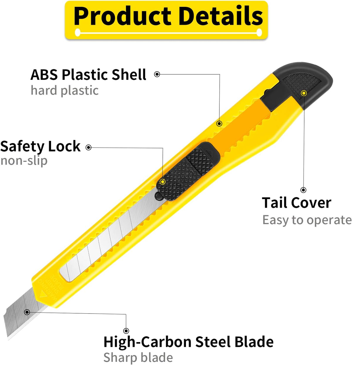 Box Cutter Retractable Utility Knife, 9mm Wide Blade