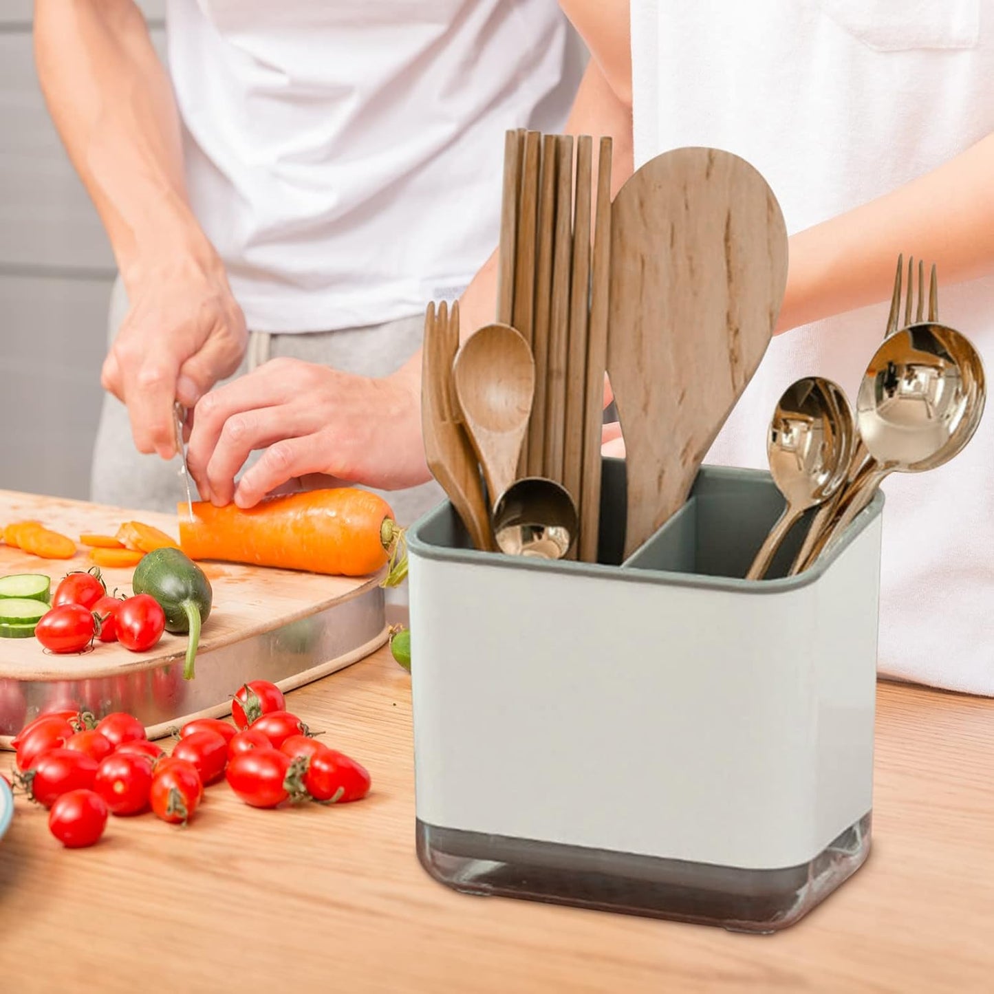 Utensil Holder Cutlery Drainer Sink Caddy, Chopsticks Holder, Grey | Spoon Chopsticks Fork Drain Rack Basket Storage Holder Organizer Compartment Box, Utensil Crock for Silverware Spoon Spatula