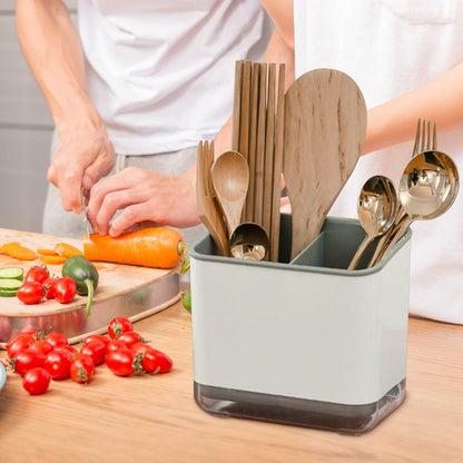 Utensil Holder Cutlery Drainer Sink Caddy, Chopsticks Holder, Grey | Spoon Chopsticks Fork Drain Rack Basket Storage Holder Organizer Compartment Box, Utensil Crock for Silverware Spoon Spatula