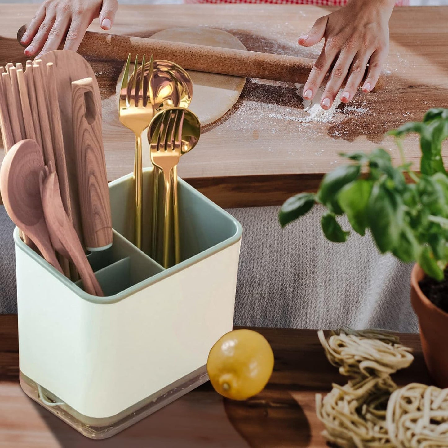 Utensil Holder Cutlery Drainer Sink Caddy, Chopsticks Holder, Grey | Spoon Chopsticks Fork Drain Rack Basket Storage Holder Organizer Compartment Box, Utensil Crock for Silverware Spoon Spatula