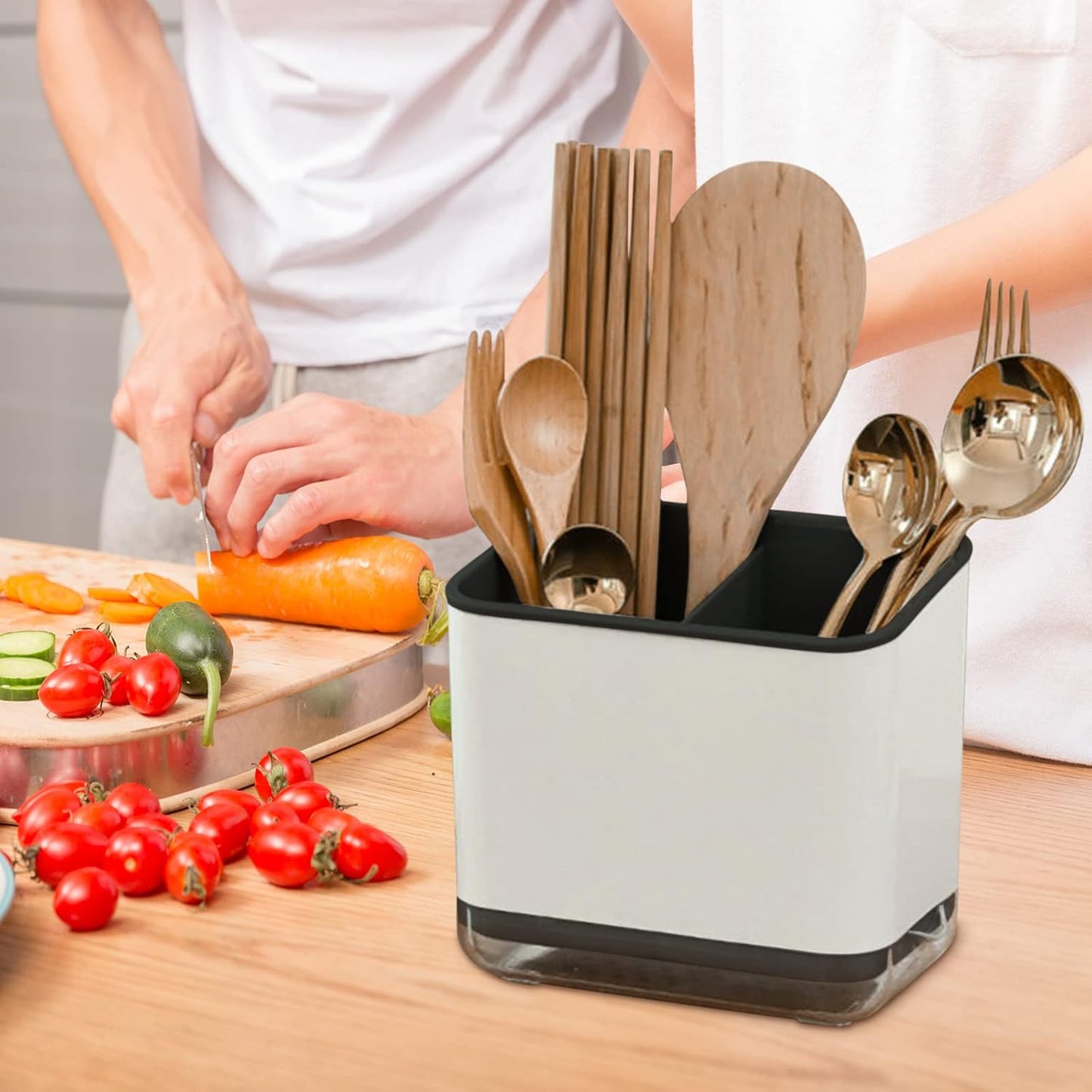 Utensil Holder Cutlery Drainer Sink Caddy, Chopsticks Holder, Grey | Spoon Chopsticks Fork Drain Rack Basket Storage Holder Organizer Compartment Box, Utensil Crock for Silverware Spoon Spatula