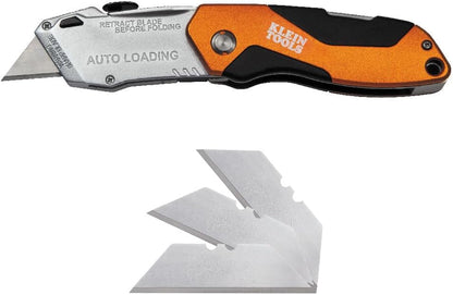 44130 Utility Knife, Auto-Loading Folding Heavy Duty Retractable Box Cutter, Blade Storage, 3 Blades and Pocket Clip Included