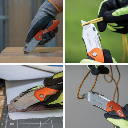 44130 Utility Knife, Auto-Loading Folding Heavy Duty Retractable Box Cutter, Blade Storage, 3 Blades and Pocket Clip Included