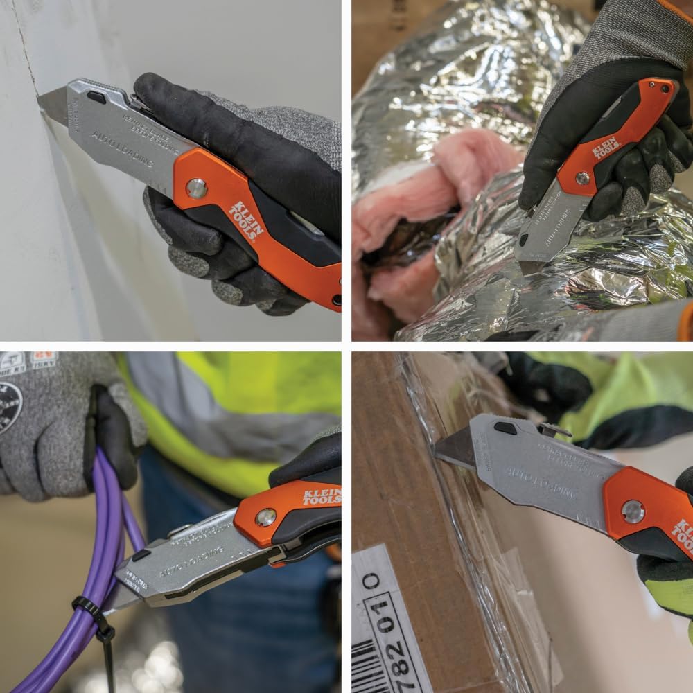 44130 Utility Knife, Auto-Loading Folding Heavy Duty Retractable Box Cutter, Blade Storage, 3 Blades and Pocket Clip Included