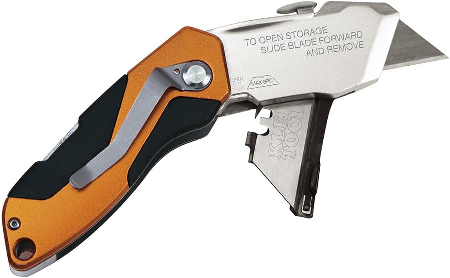 44130 Utility Knife, Auto-Loading Folding Heavy Duty Retractable Box Cutter, Blade Storage, 3 Blades and Pocket Clip Included