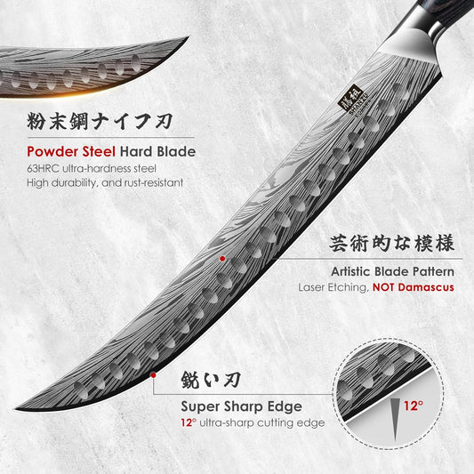 Butcher Knife in High Carbon Powder Steel, 12 Inch Brisket Knife for Meat Cutting, Carving and Slicing Knives with Ergonomic Pakkawood Handle, Ultra Sharp Meat Breaking Knives