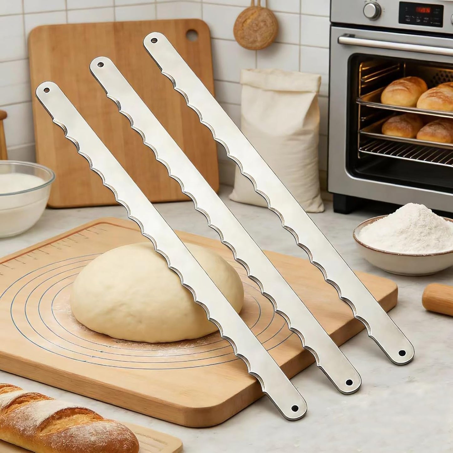 IKIWDOO 3Pcs Bread Knife Blades Refill, Bread Bow Knife Blades, Thicker Wider Bread Knife Slicer Replacement Blade, come with Blade Guard