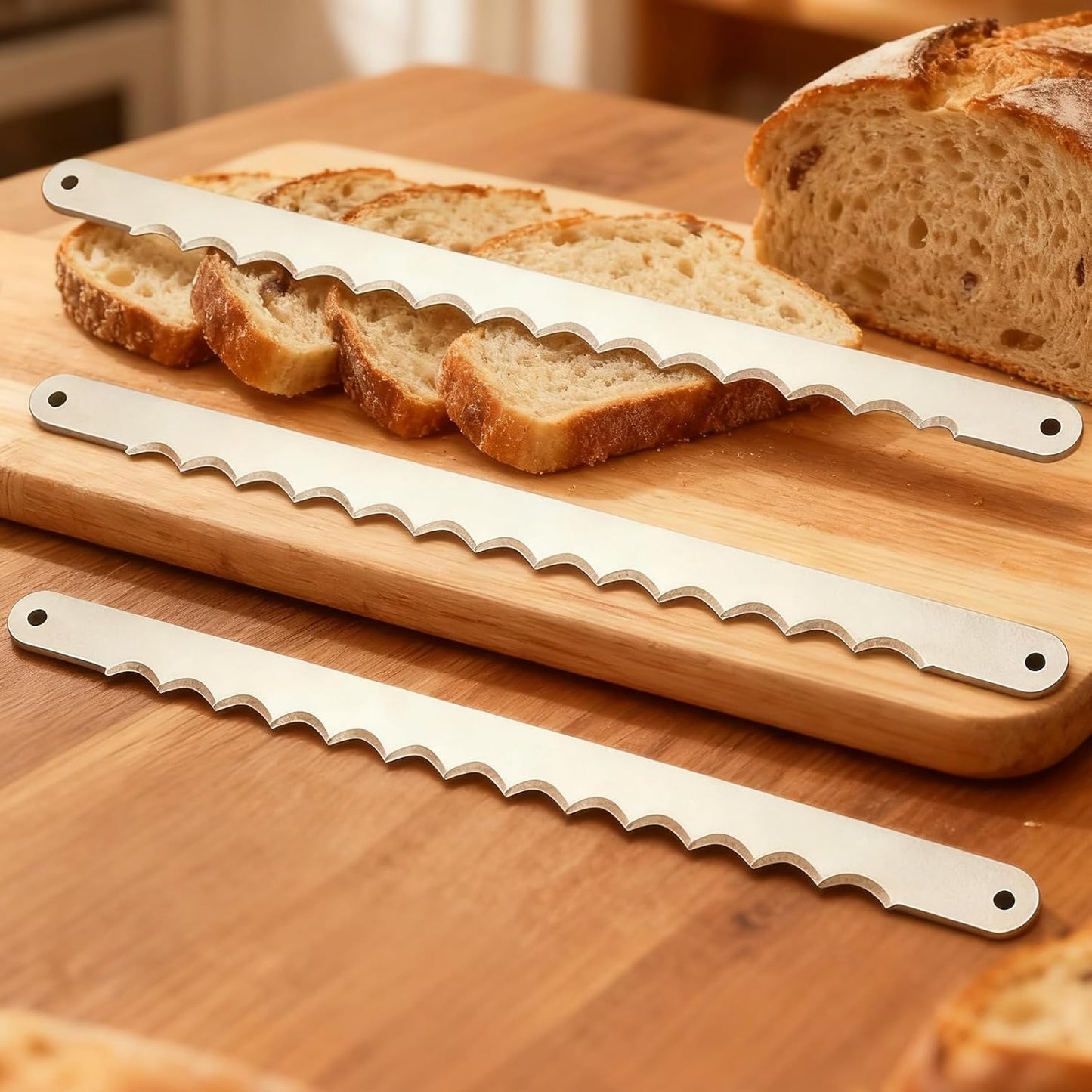 IKIWDOO 3Pcs Bread Knife Blades Refill, Bread Bow Knife Blades, Thicker Wider Bread Knife Slicer Replacement Blade, come with Blade Guard