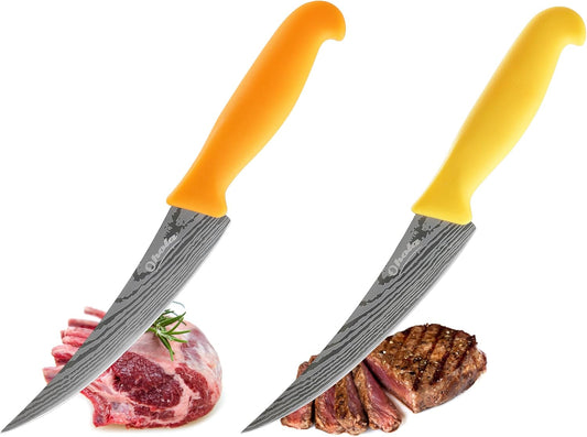 2PCS Curved Boning Knife, OHOLA 6 inch Deboning Knife, Premium Stainless Steel Fillet Knife with Ergonomic PP Hanlde, Great for Meat, Fish, Poultry, Cutting, Trimming, Dishwasher Safe