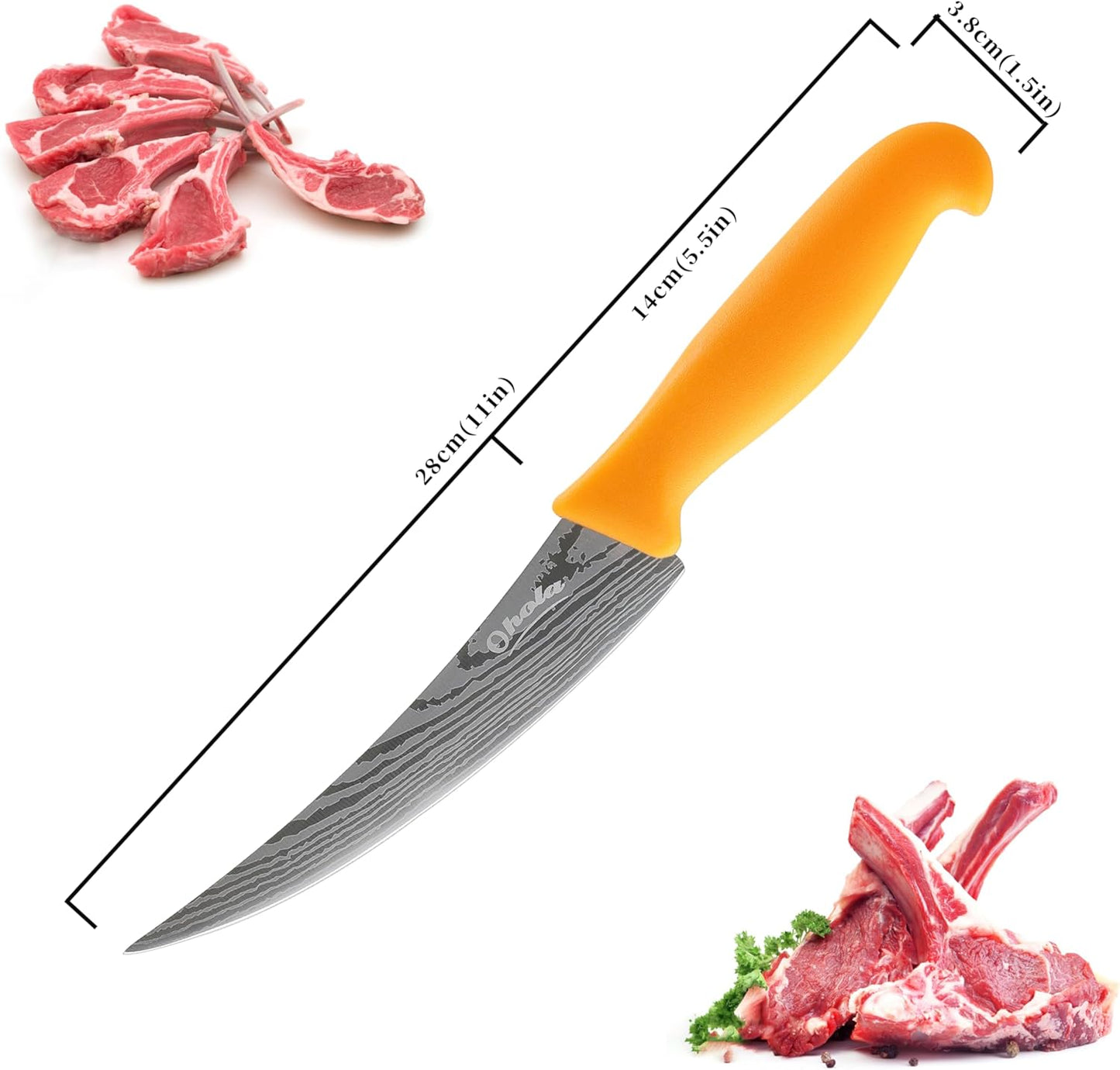 2PCS Curved Boning Knife, OHOLA 6 inch Deboning Knife, Premium Stainless Steel Fillet Knife with Ergonomic PP Hanlde, Great for Meat, Fish, Poultry, Cutting, Trimming, Dishwasher Safe