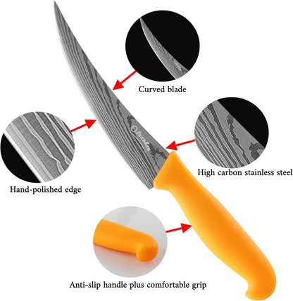 2PCS Curved Boning Knife, OHOLA 6 inch Deboning Knife, Premium Stainless Steel Fillet Knife with Ergonomic PP Hanlde, Great for Meat, Fish, Poultry, Cutting, Trimming, Dishwasher Safe