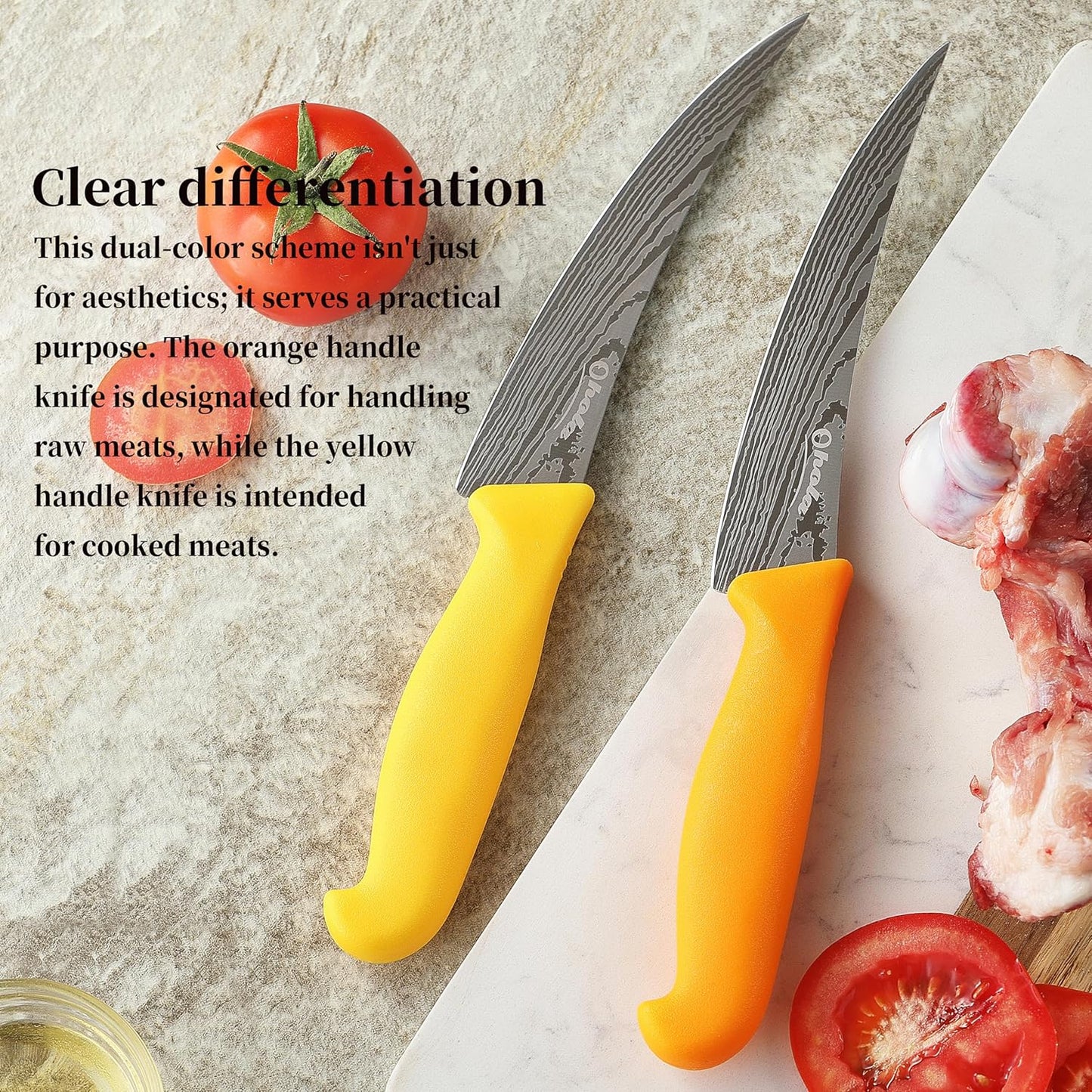 2PCS Curved Boning Knife, OHOLA 6 inch Deboning Knife, Premium Stainless Steel Fillet Knife with Ergonomic PP Hanlde, Great for Meat, Fish, Poultry, Cutting, Trimming, Dishwasher Safe