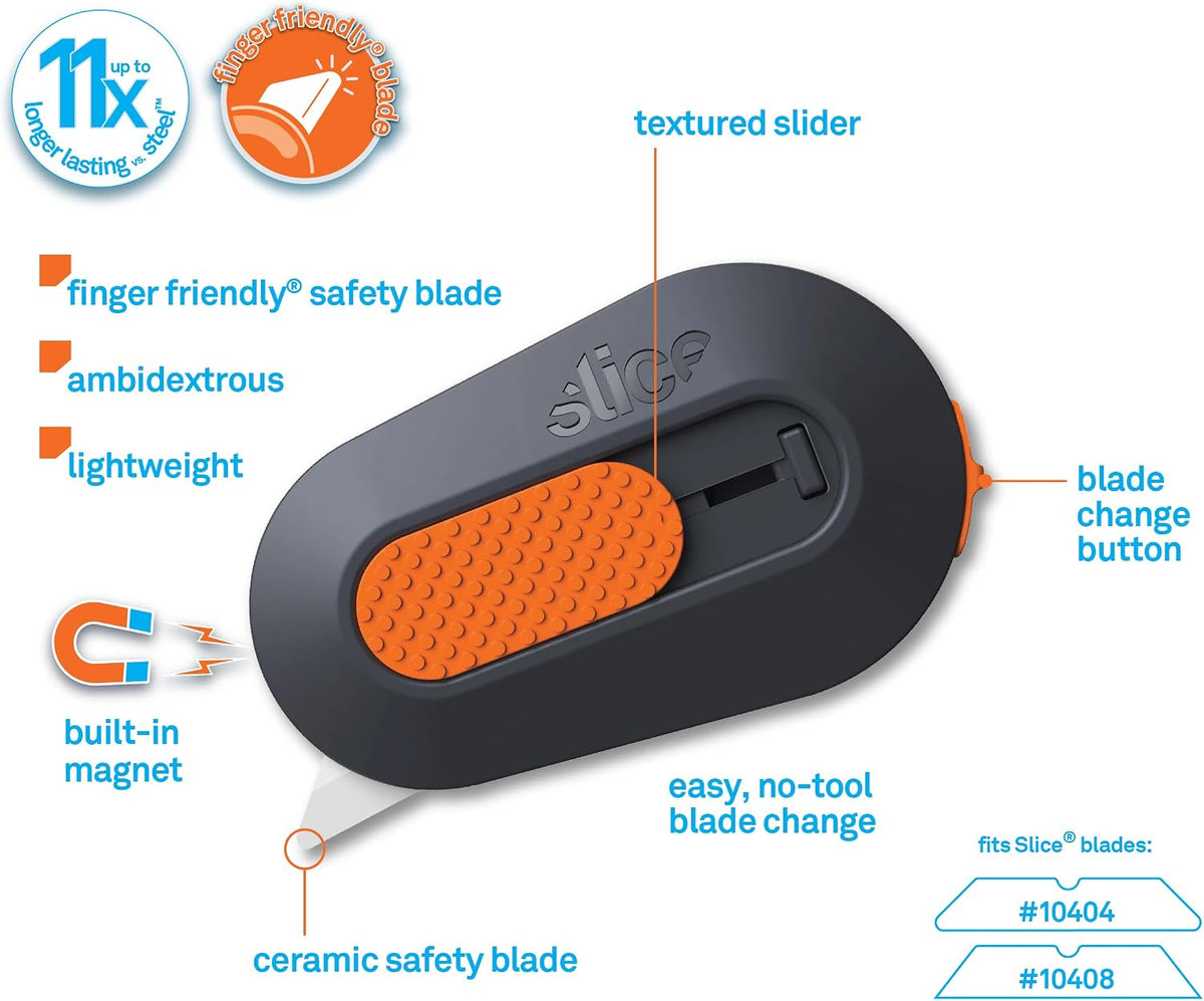 Slice Mini Box Cutter, Manual Retracting, Safe Ceramic Box Cutter Lasting 11x Longer than Metal, Keychain Box Opener