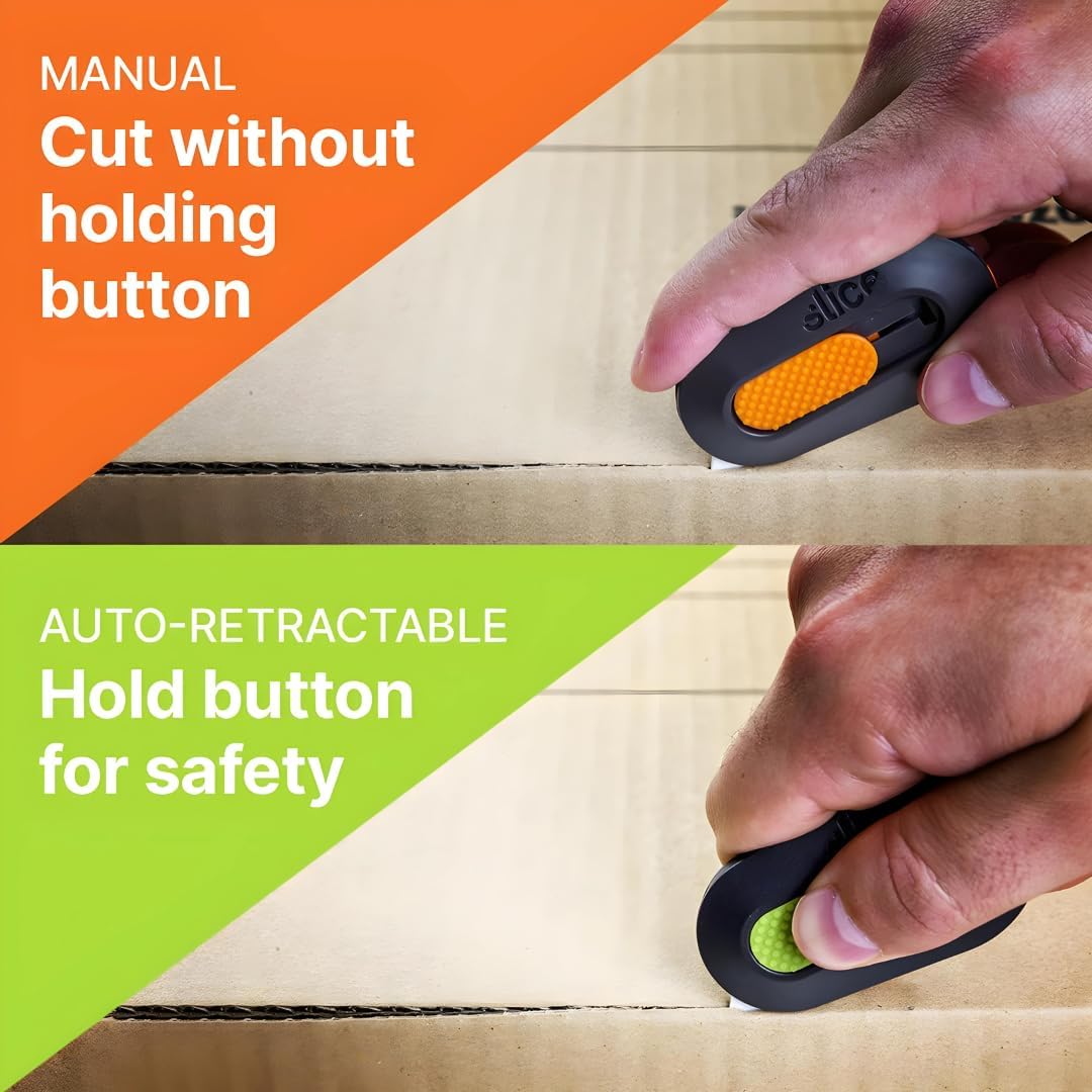 Slice Mini Box Cutter, Manual Retracting, Safe Ceramic Box Cutter Lasting 11x Longer than Metal, Keychain Box Opener