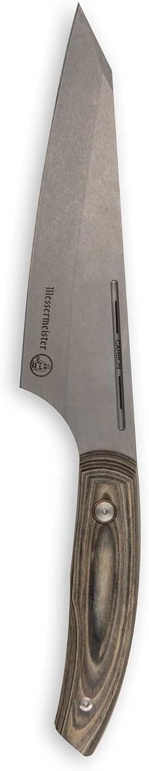 Chef April Bloomfield Carbon 6.5” Chef’s Knife - Bohler K110 High Carbon Steel with a Ceramic Stonewash Finish - Resin-Stabilized Wood Handles - Handcrafted in Maniago, Italy