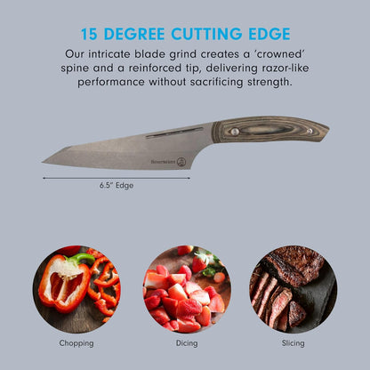 Chef April Bloomfield Carbon 6.5” Chef’s Knife - Bohler K110 High Carbon Steel with a Ceramic Stonewash Finish - Resin-Stabilized Wood Handles - Handcrafted in Maniago, Italy
