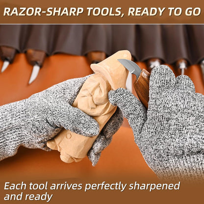 Deluxe Wood Carving Kit - 21Pcs Wood Carving Tools with Leather Storage Bag,Wood Carving Tools Set with 8Pcs Whittling Knives, 8Pcs Detail Carving Knives,Wood Whittling Kit for Beginners