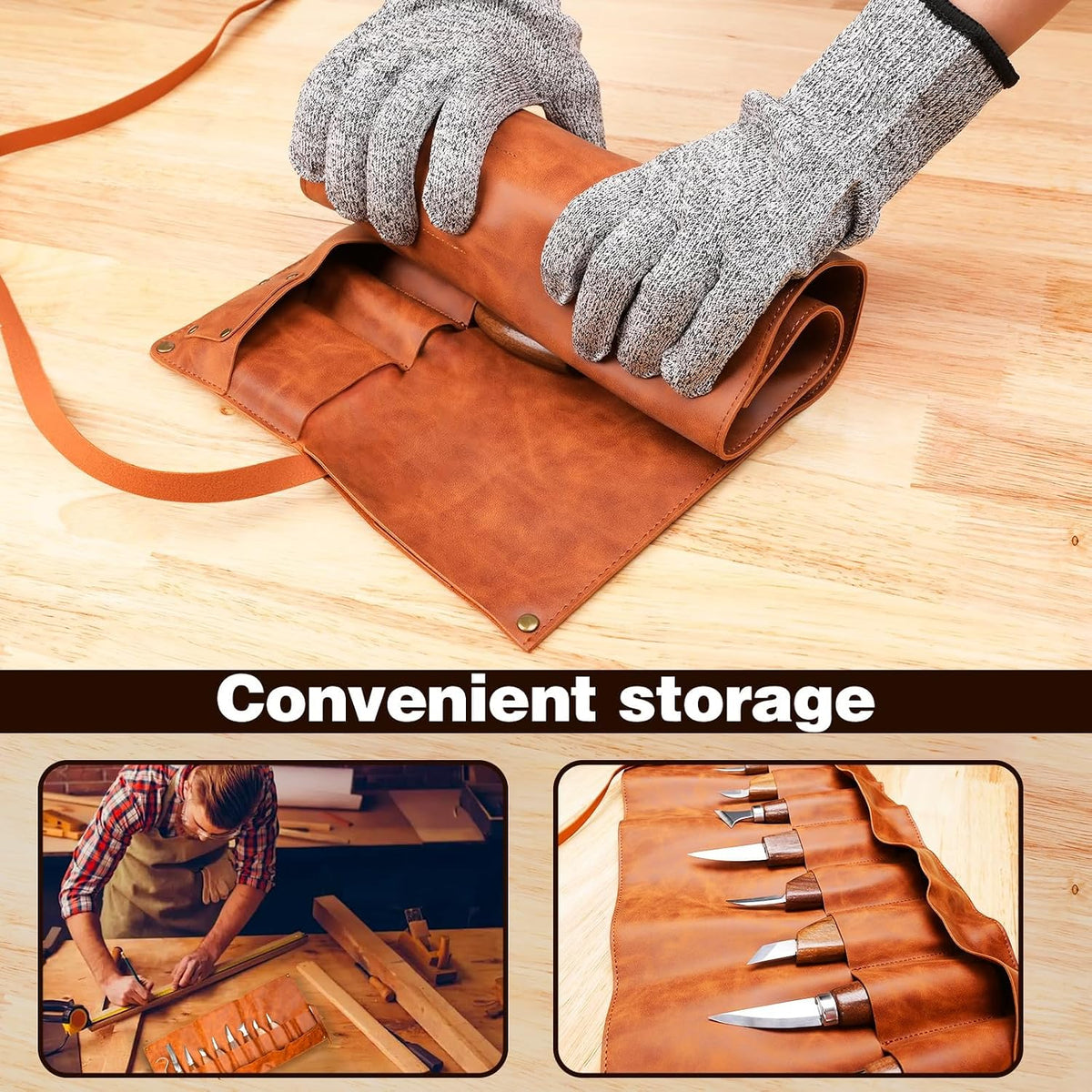 Deluxe Wood Carving Kit - 21Pcs Wood Carving Tools with Leather Storage Bag,Wood Carving Tools Set with 8Pcs Whittling Knives, 8Pcs Detail Carving Knives,Wood Whittling Kit for Beginners