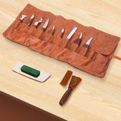 Deluxe Wood Carving Kit - 21Pcs Wood Carving Tools with Leather Storage Bag,Wood Carving Tools Set with 8Pcs Whittling Knives, 8Pcs Detail Carving Knives,Wood Whittling Kit for Beginners