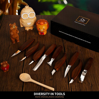 Deluxe Wood Carving Kit - 21Pcs Wood Carving Tools with Leather Storage Bag,Wood Carving Tools Set with 8Pcs Whittling Knives, 8Pcs Detail Carving Knives,Wood Whittling Kit for Beginners