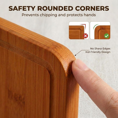 Deep-Carbonized Wood Cutting Board Set, 3 Pack Bamboo Chopping Boards for Kitchen with Side Handles, Charcuterie Board Juice Groove Knife-Friendly for Heavy Duty