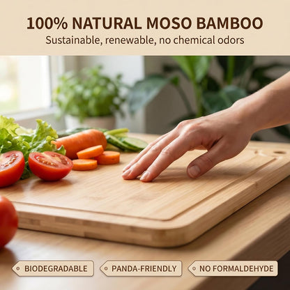 Deep-Carbonized Wood Cutting Board Set, 3 Pack Bamboo Chopping Boards for Kitchen with Side Handles, Charcuterie Board Juice Groove Knife-Friendly for Heavy Duty
