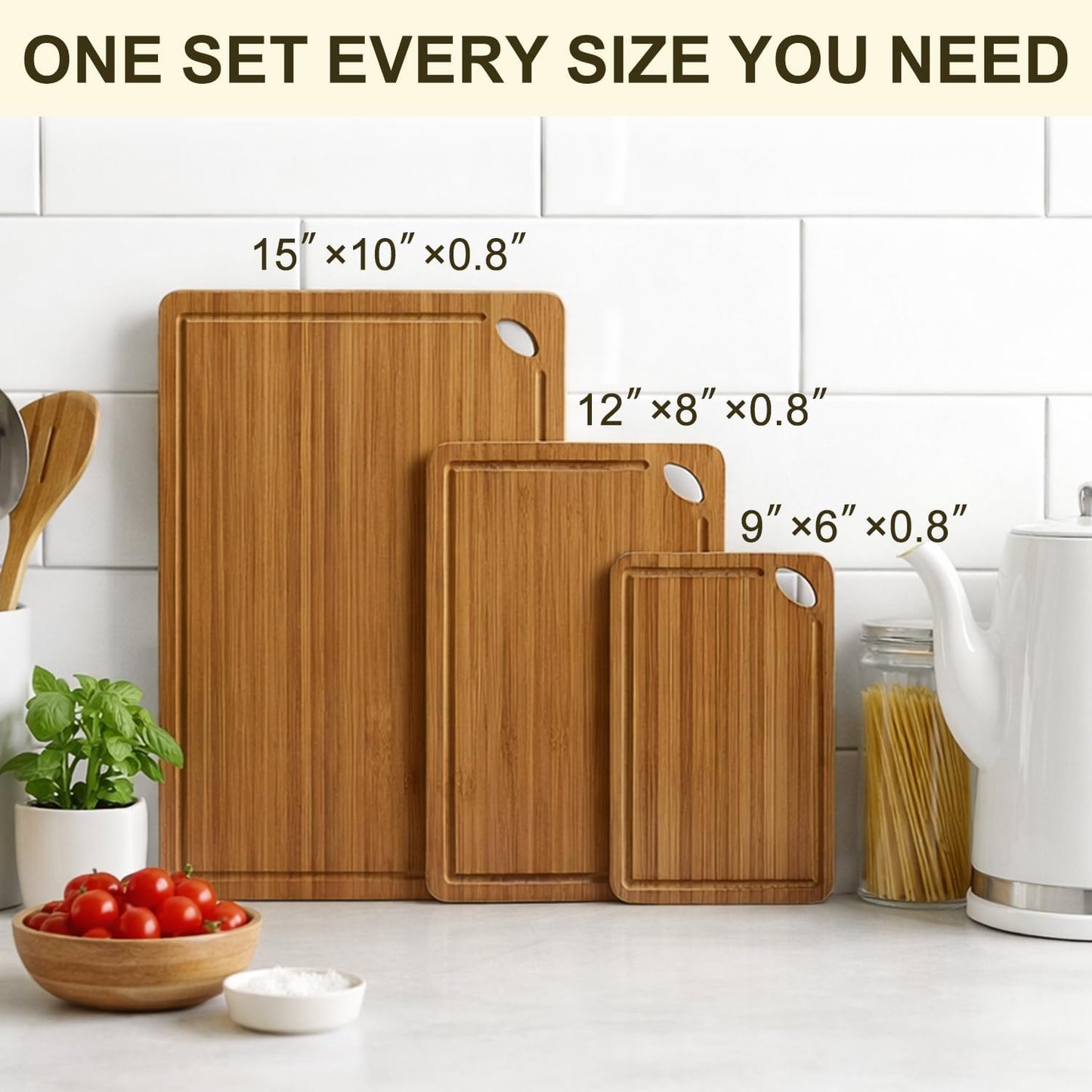 3 Pack Bamboo Cutting Board Set with Non Slip Solid Wood Cutting Boards Non Toxic Chopping Board for Kitchen Small Cutting Board Non Plastic Charcuterie Boards Meat Healthy Bread Cutting Board Sets