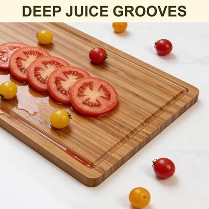 3 Pack Bamboo Cutting Board Set with Non Slip Solid Wood Cutting Boards Non Toxic Chopping Board for Kitchen Small Cutting Board Non Plastic Charcuterie Boards Meat Healthy Bread Cutting Board Sets