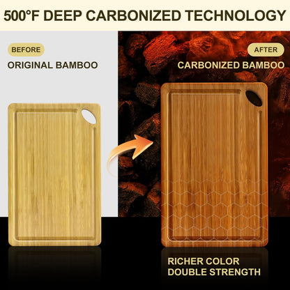 3 Pack Bamboo Cutting Board Set with Non Slip Solid Wood Cutting Boards Non Toxic Chopping Board for Kitchen Small Cutting Board Non Plastic Charcuterie Boards Meat Healthy Bread Cutting Board Sets