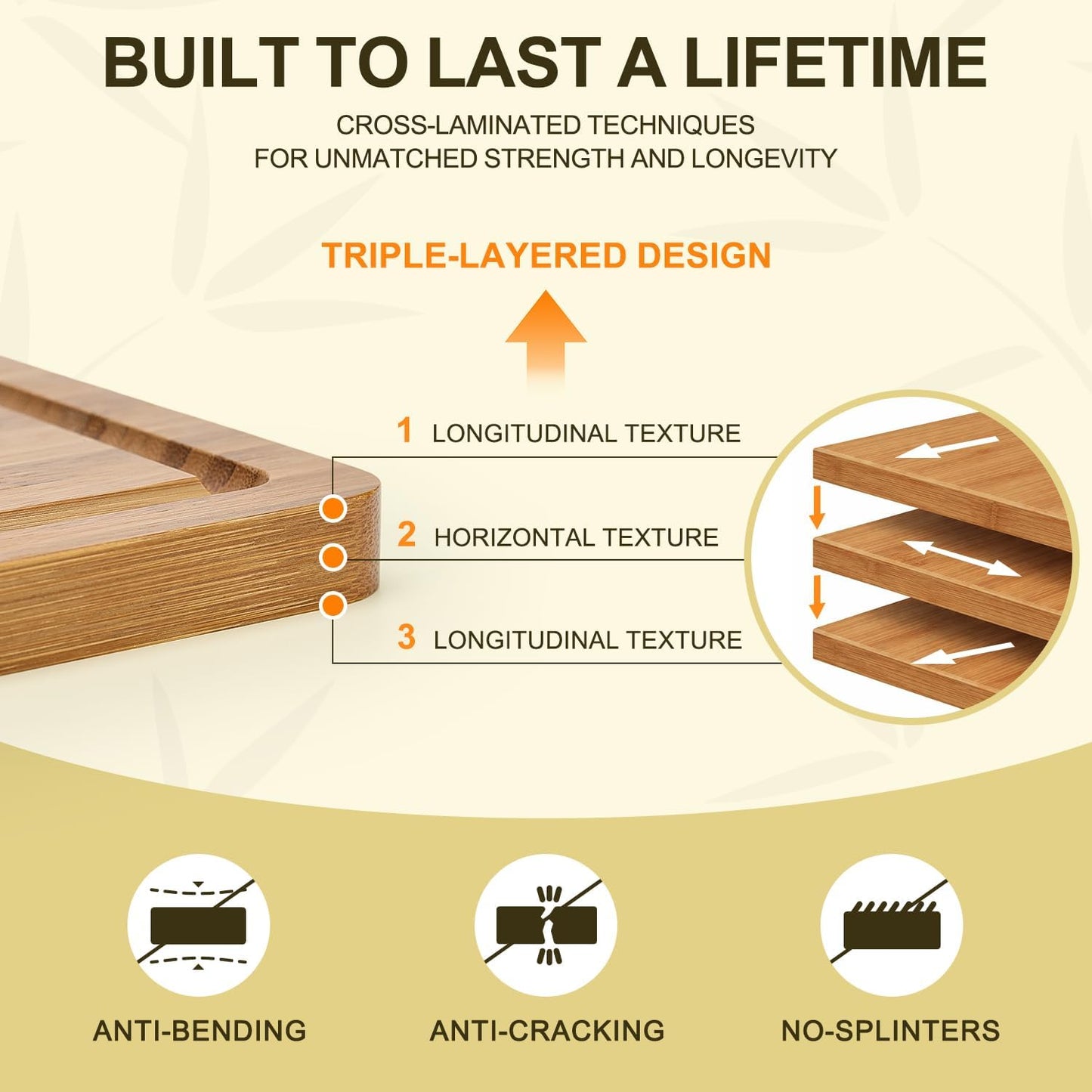 3 Pack Bamboo Cutting Board Set with Non Slip Solid Wood Cutting Boards Non Toxic Chopping Board for Kitchen Small Cutting Board Non Plastic Charcuterie Boards Meat Healthy Bread Cutting Board Sets