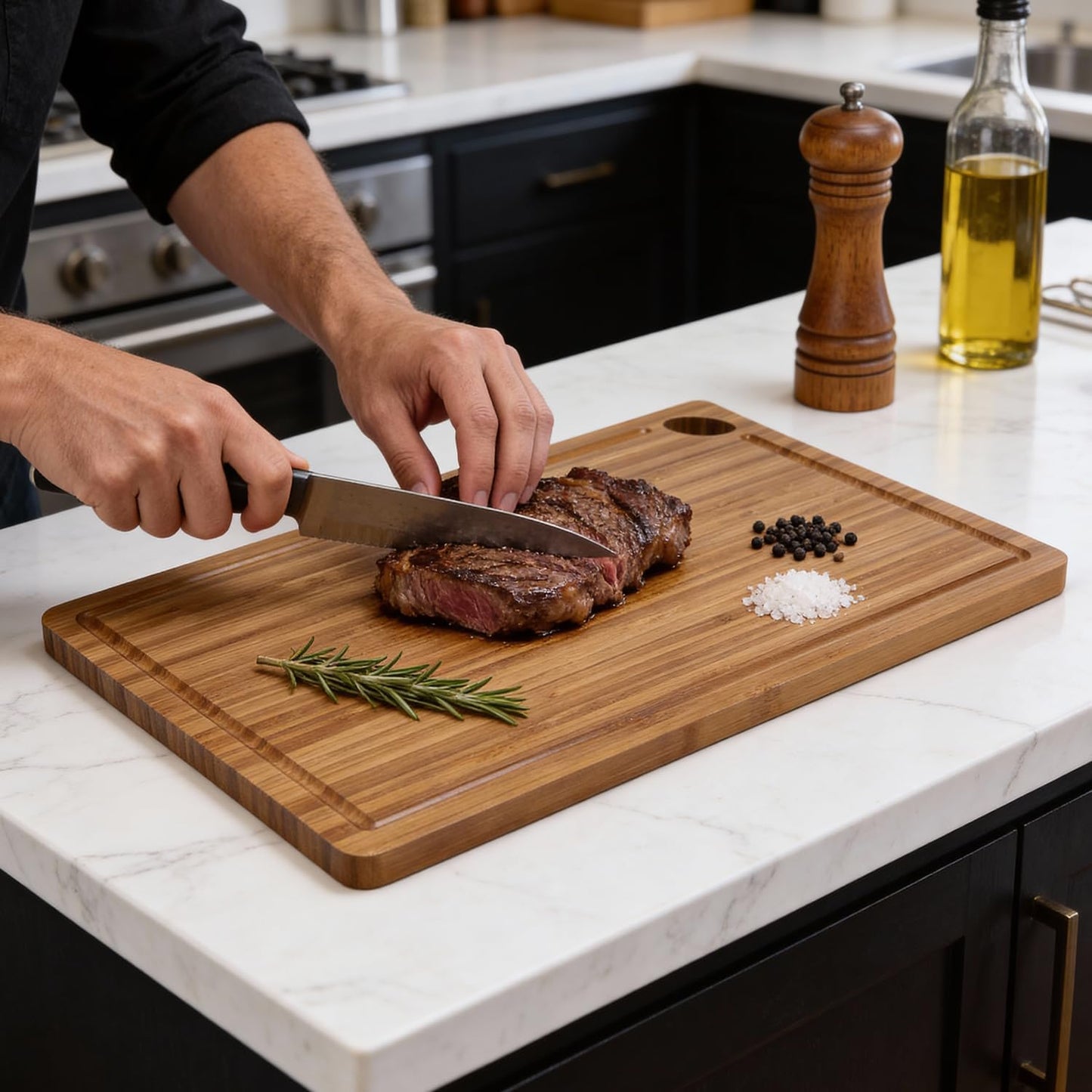 3 Pack Bamboo Cutting Board Set with Non Slip Solid Wood Cutting Boards Non Toxic Chopping Board for Kitchen Small Cutting Board Non Plastic Charcuterie Boards Meat Healthy Bread Cutting Board Sets