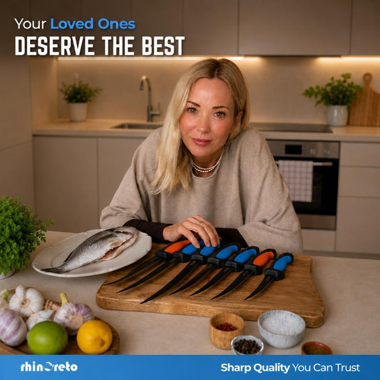 Fillet Knife for Fish - Razor Sharp G4116 German Stainless Steel Blade, 7 Inch Professional Filleting & Boning Knife with Non-Slip Handle, Protective Sheath & Sharpener