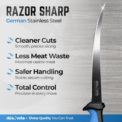 Fillet Knife for Fish - Razor Sharp G4116 German Stainless Steel Blade, 7 Inch Professional Filleting & Boning Knife with Non-Slip Handle, Protective Sheath & Sharpener