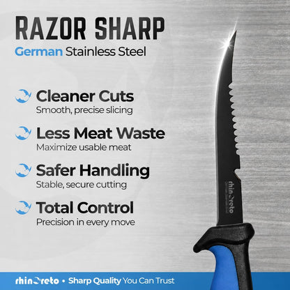 Fillet Knife for Fish - Razor Sharp G4116 German Stainless Steel Blade, 7 Inch Professional Filleting & Boning Knife with Non-Slip Handle, Protective Sheath & Sharpener