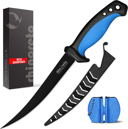 Fillet Knife for Fish - Razor Sharp G4116 German Stainless Steel Blade, 7 Inch Professional Filleting & Boning Knife with Non-Slip Handle, Protective Sheath & Sharpener